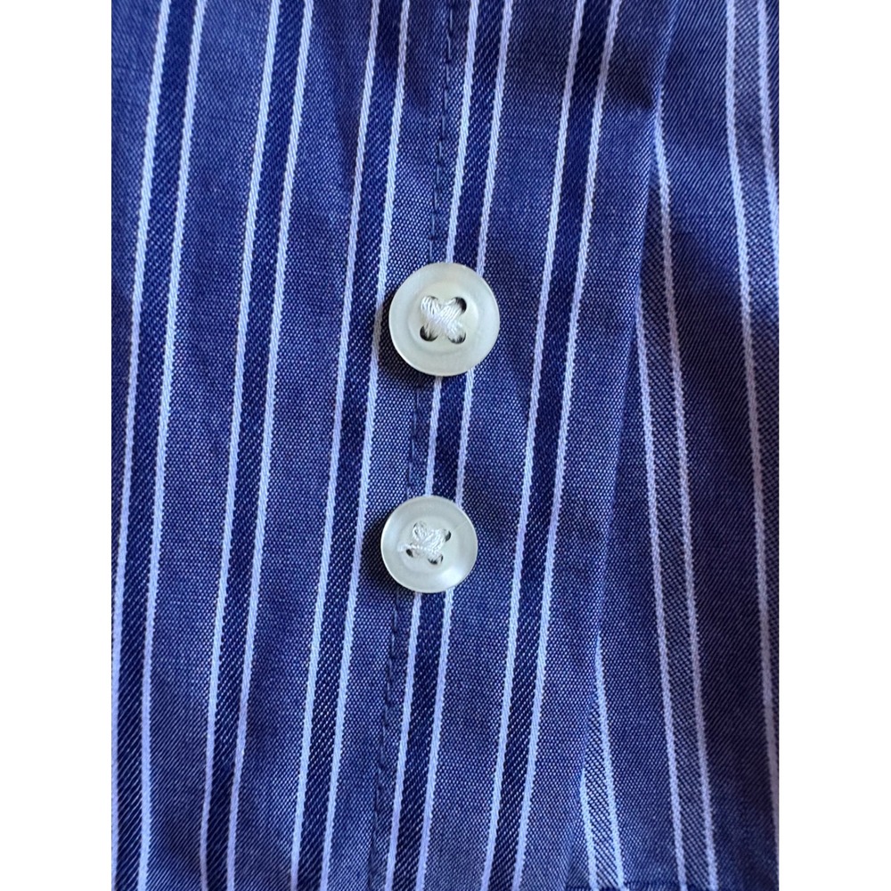 CHAPS Mens Blue White Pinstripe Stretch No Wrinkle  Fit Dress Shirt 17 1/2 32/33 - Picture 5 of 7